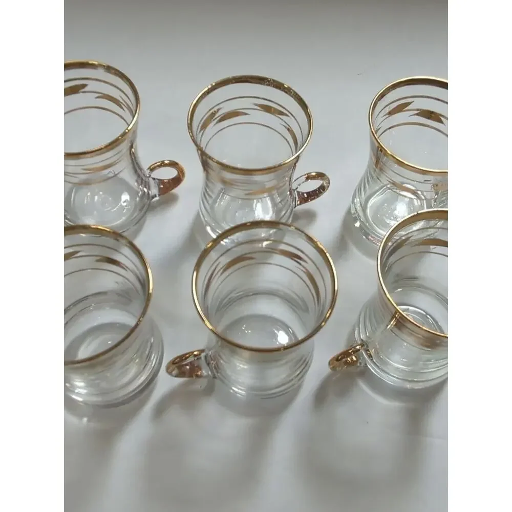 Vintage‎ MCM 6 Gold Trimmed Espresso/Coffee Glasses/Cups 2 1/2